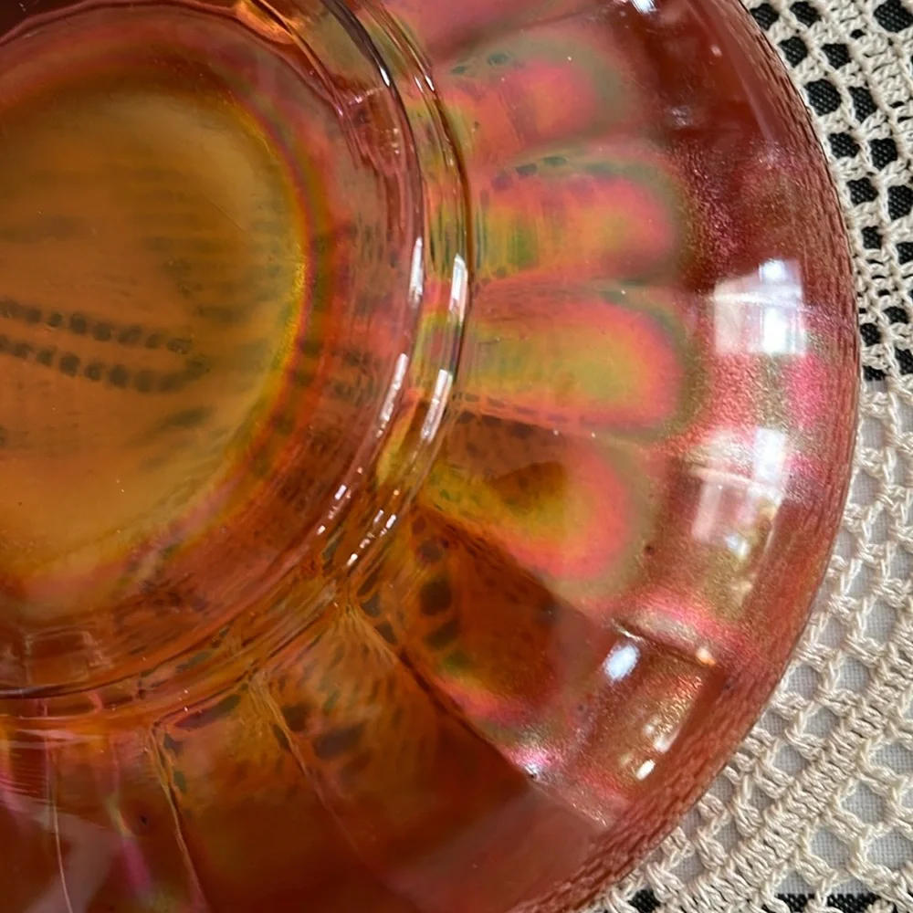 Vintage Fenton Marigold Carnival Glass Bowl Vertical Ribbed Iridescent 7.5”
